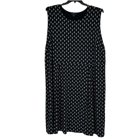 J Jill Wearever Black Printed Dress Pleated Sleeveless Stretch Knee Length Sz 4X - Picture 1 of 9
